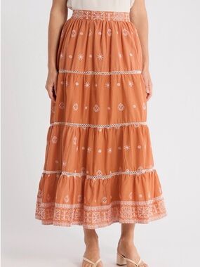 T Tahari Terracotta Embroidered Maxi Skirt